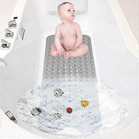 Badematte, rutschfeste Badematte, maschinenwaschbare extra lange Badematte, schimmelresistente Duschmatte mit 200 Saugnäpfen, (100 x 40 cm) (Grau) (1/5)