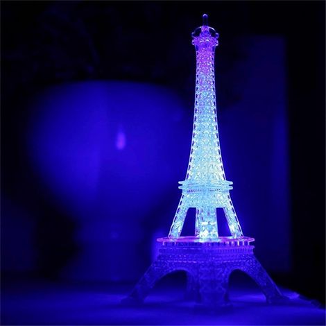 Veilleuse Tour Eiffel, lampe LED colorée style parisien, décoration pour bureau ou chambre, 25 cm, en acrylique, pour gâteau ou autre objet décoratif. (1/5)