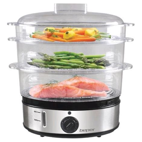 VAPORIERA in ACCIAIO 9 Litri BEPER 800W 3 Contenitori Spegnimento Automatico