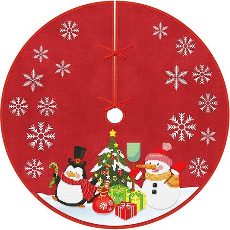 Jupe Sapin de Noël Rouge avec Peinture Diamant Bricolage Tapis de Sapin de Noël Diamant Painting Couvre-Pied de Sapin de Noël Jupe Arbre de Noël Cache Pied Sapin de Noël (D)