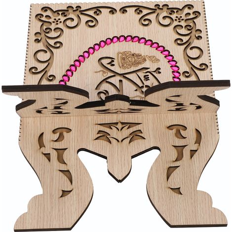 Koran Stand Retro Carved Red Diamond Muslim Reading Bookshelf Holder Religious Supplies (1/5)