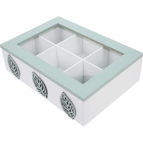 Boîte de Rangement à Compartiments pour Thé avec Couvercle Transparent Coffret Bois à Emplacements pour Sachets de Thé Bijoux et Petits Objets (1/5)