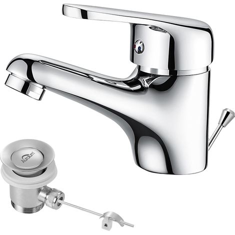 Auralum Wasserhahn Bad Einhebel-Waschtischarmatur Ablaufgarnitur Chrom Armatur (1/5)