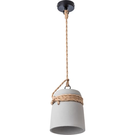 Ledkia – Suspension ciment et corde Dawan – Finition en ciment gris graphite – Câble de suspension réglable – Compatible ampoule E27