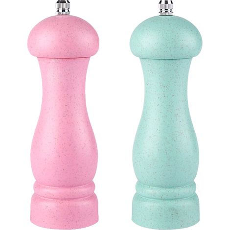 Molinillo De Sal Y Pimienta - Juego De 2 Molinillos Manuales Con Núcleo De Cerámica - Ajuste De Granulometría - Madera De Roble - Para Sal Marca, Pimienta, Semillas De Sésamo, Chili - Verde Y Rosa (1/5)