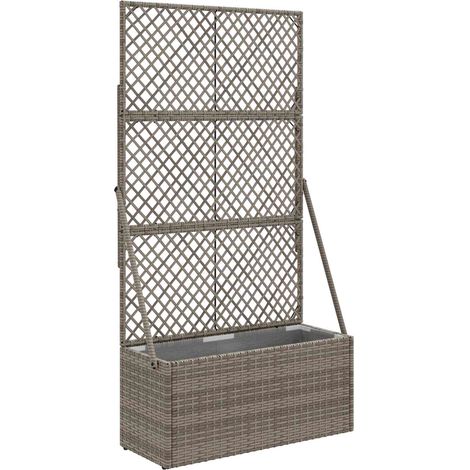 Garden Planter with Trellis Grey 70 x 30 x 135 cm Poly Rattan vidaXL
