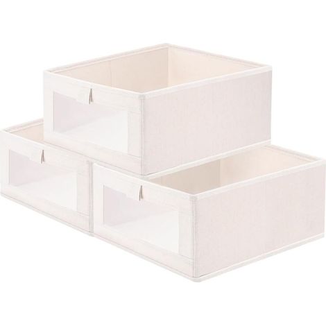 Lot de 3 Boîte de Rangement Wardrobe avec fenêtre transparente,Sans Couvercle Cube de rangement pliable,Boite Rangement Tissu,Sac de Rangement,Pour vêtements, jouets, livres,outils 40 x 27 x 17cm (1/5)