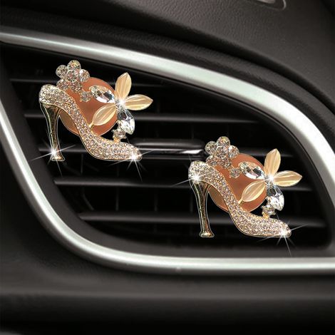 Lot de 2 désodorisants décoratifs en forme de chaussures à talons hauts en cristal et strass pour grilles d'aération de voiture, accessoires de décoration pour femmes et jeunes filles, cadeau idéal po (1/5)