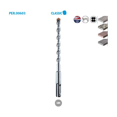 Foret SDS+ 2 taillants béton Classic ø 12 Long. 160 Long. Utile 100mm (1/2)