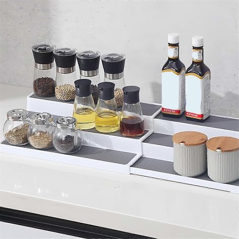 Étagère à épices pour placard, étagère extensible à trois niveaux en bambou (1/5)