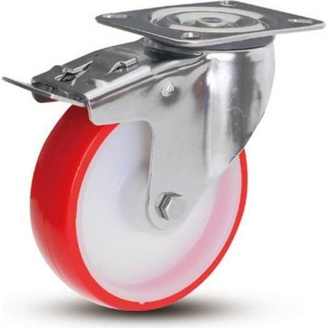 RUOTA SUPPORTO IN ACCIAIO INOX IN POLIAMMIDE NYLON RUOTE GIREVOLI FRENO FISSE - RUOTA GIREVOLE CON FRENO Ø150