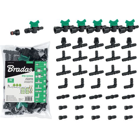 Kit de accesorios para línea de riego por goteo 16 mm, 42 piezas, ideal para instalación eficiente y fácil de sistemas de riego agrícola y jardinería (1/3)
