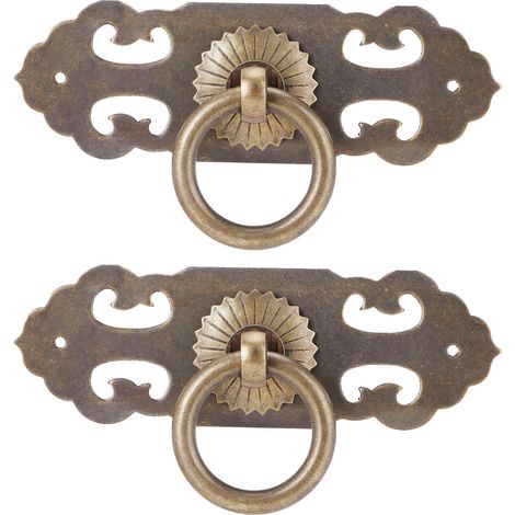 2 lots poignées tirettes horizontales tiroir 90mm cuivre antique creuses meubles armoire (1/5)