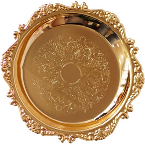 Assiette ronde à fruits en métal, plateau de service décoratif pour desserts et gâteaux, idéale pour les mariages et fêtes (dorée). (1/5)