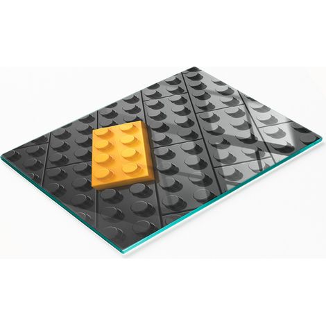 Tablero decorativo multifuncional de cocina de vidrio templado con diseño de ladrillos Lego, 80x52 cm. (1/5)