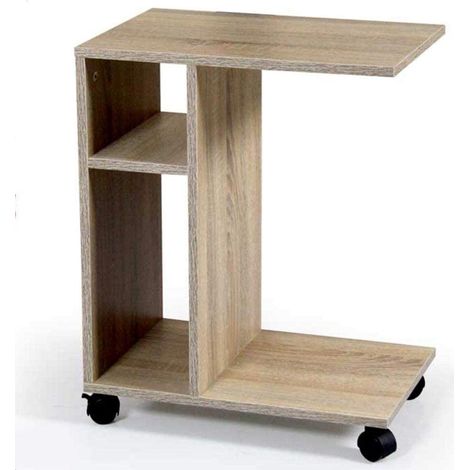Tavolino da Caffe Porta Pc Laterale Divano Letto con Libreria e Ruote Quercia (1/2)