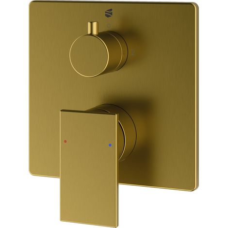 BERNSTEIN Grifo mezclador cuadrado para bañera empotrado en pared. Latón dorado cepillado, cartucho cerámico. 14x14x4,5 cm (AnxAlxPr). LAVOA Oro cepillado