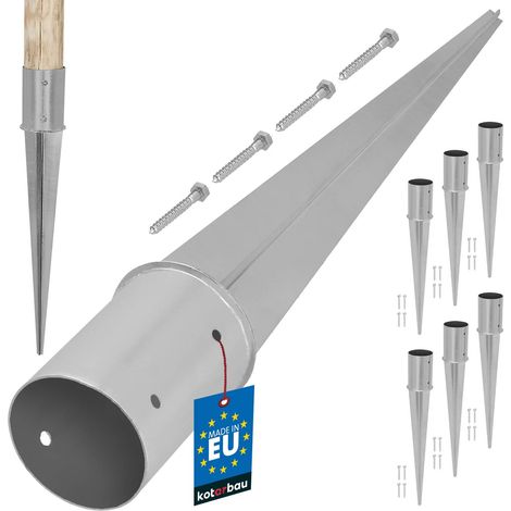 KOTARBAU® Lot de 6 Support Poteau Bois - ⌀ 100 mm - Support Poteau à Enfoncer - Acier Galvanisé - Argent - Pour Poteaux Bois Rond - Résistant à La Corrosion (1/5)
