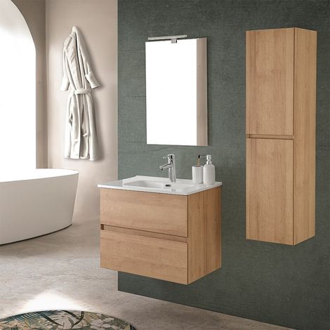 Mobile bagno sospeso 60 cm noce gold con pensile H 120 cm Dafne (1/5)