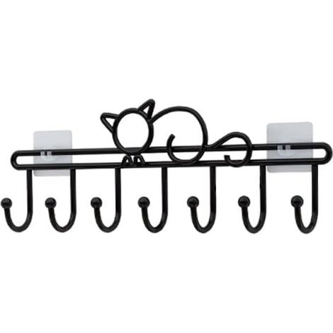 Patère murale, crochet porte-manteau mural pour la maison, porte-manteau mural moderne en fer forgé, crochet adhésif noir (1/3)