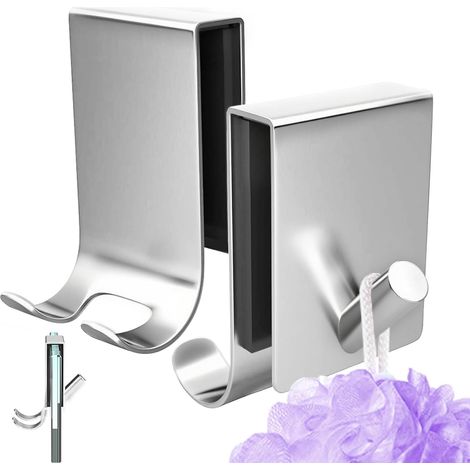 Set mit 2 Kombi-Handtuchhaken, bohrfreie Handtuchaufhänger, Rasiererhalter (mit rutschfestem Schaumstoff) (Silber) (1/5)