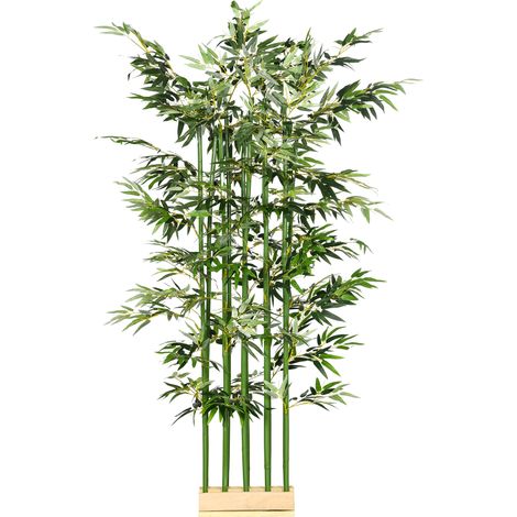 HOMCOM Pianta Finta di Bambù da 180 cm con Base in Legno di Pino