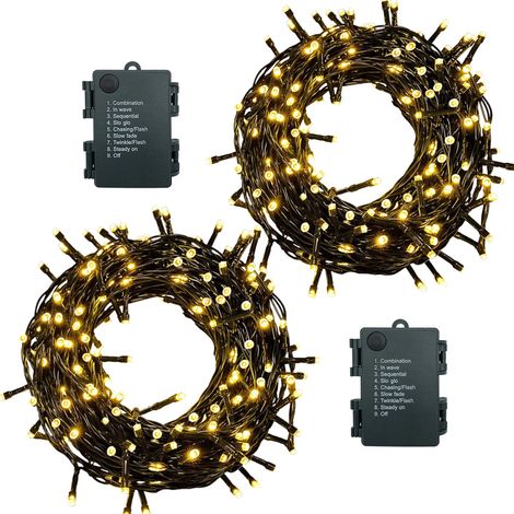 Guirlande Lumineuse 5m 50 LEDs IP44 - Intérieur/Extérieur,8 Modes & Minuterie - Pour Noël,Sapin,Mariage,Chambre - 2 Pièces Blanc Chaud (1/5)