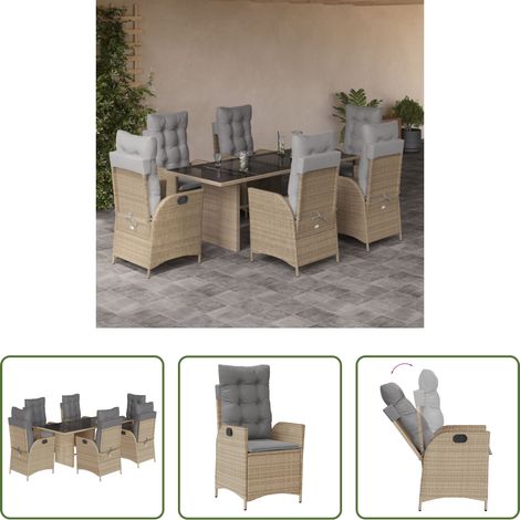 Gartenstuhl - 7-tlg. Garten-Essgruppe mit Kissen Beigemischung Poly Rattan (1/5)