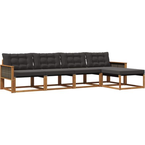 Set di divani da esterno con cuscino 5 pz Salotto da Giardino Naturale e Nero (1/5)