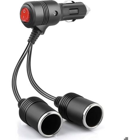 Rallonge allume cigare 1 à 2 prises avec interrupteur, câble Y 18AWG fusible 15A 12V/24V pour voiture bateau moto (1/4)