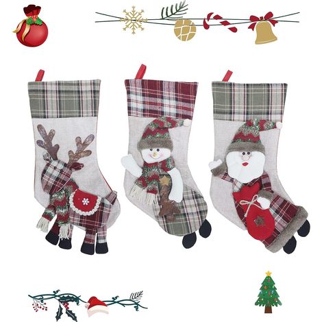 Calcetín Navideño - Figuras 3D De Papá Noel Y Muñeco De Nieve - Para Chimenea O Árbol - Tamaño Ampliado - 1 Unidad (1/5)