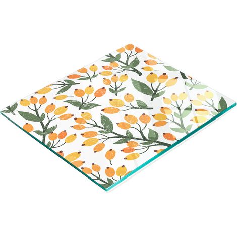 Tabla de cocina de vidrio templado con motivos decorativos de espino amarillo, 60x52 cm. (1/5)