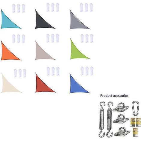 Voile d'ombrage triangulaire imperméable, 3x3x4,3 m / 4x4x5,7 m / 5x5x7,1 m, pour jardin, terrasse, piscine, camping (kit de fixation 3x3x4,3 m inclus) (1/2)