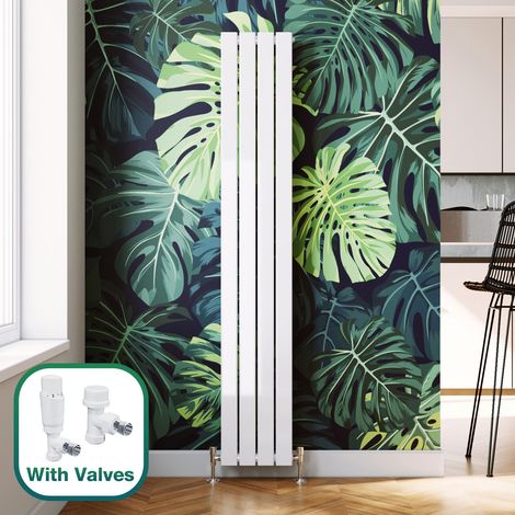 ELEGANT 1800 x 300 mm Designer White Vertical Column Rads Modern Double Flat Panel Designer Radiator + White Thermostatic Radiator Valves (1/5)