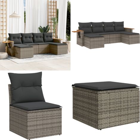 6-tlg. Garten-Sofagarnitur mit Kissen Grau Poly Rattan - Gartenmöbel - Outdoor Möbel - Rattan Gartenmöbel - Lounge Set - Gartenlounge - Home & Living (1/5)