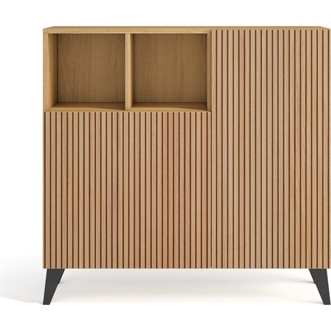 HERDASA, Zapatero modelo MOSS, 87x90x27, roble dorado - frente efecto listones y patas grafito (1/5)
