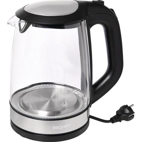 Nordwest Wasserkocher WK 3501 swg 2200 W schwarz ,2l 1,1kg Glas,VA LED blau EXQUISIT (1/2)