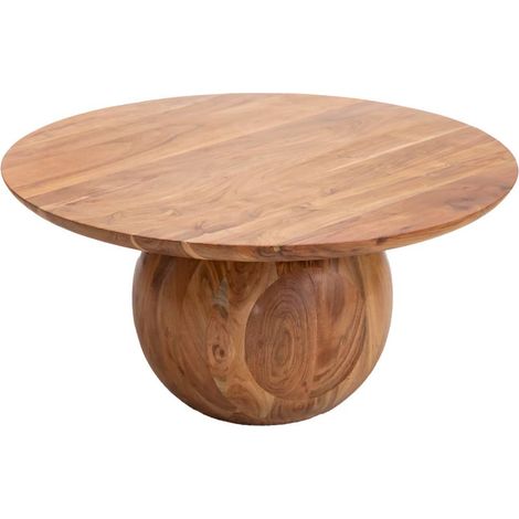 Made In Meubles – Table basse ronde en bois d'acacia – Hauteur 38 cm – Largeur 80 cm – Plateau 35 mm – Pied en forme de boule (1/5)