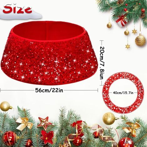 Jupe de sapin de Noël Jupe de sapin de Noël Jupe de sapin de Noël avec paillettes rouges 60 40 cm Collier de sapin de Noël (1/4)
