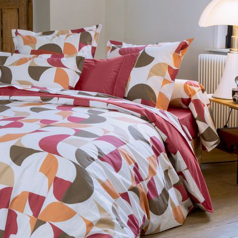 Taie de traversin percale de coton géométrique Bordeaux 86x140 cm