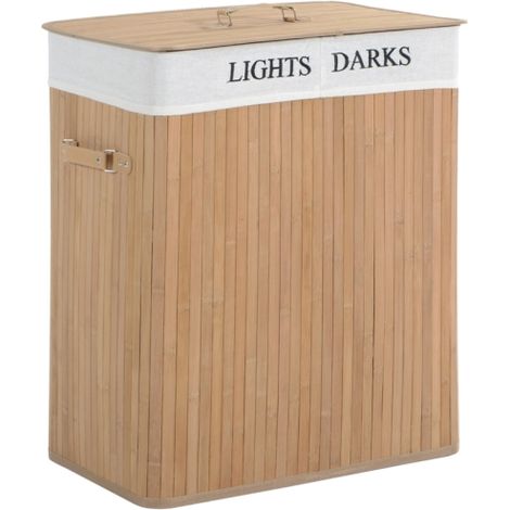 100L Collapsible Natural Wood Laundry Hamper with Lid, Removable Lining, Stylish Storage Basket for Clothes, 52x32x63cm