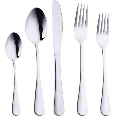 QAZQA 5 pièces Ensemble de Couverts en Acier Inoxydable, Set de Couverts en argenterie, acier inoxydable 304 Couverts d'hôtel Steak Couverts en acier inoxydable (1/4)