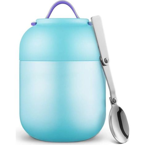 Boîtes Alimentaires Isothermes, Thermos étanche Portable 700 ML avec Cuillère Pliante en Acier Inoxydable, Contenant de Nourriture pour école Bureau Camping Bleu-Fei Yu (1/5)