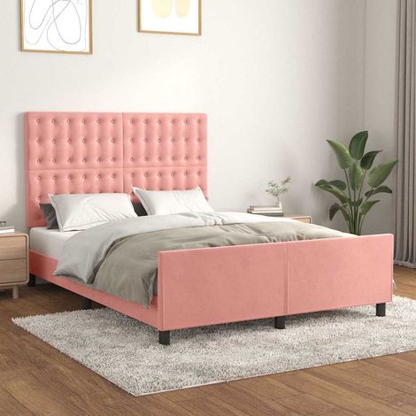 Cadre de lit sans matelas rose 140x190 cm velours (1/5)