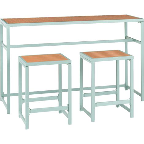Conjunto de jardín de 3 piezas para interior y exterior mesa y 2 taburetes acero madera plástica verde claro Avetrana (1/5)