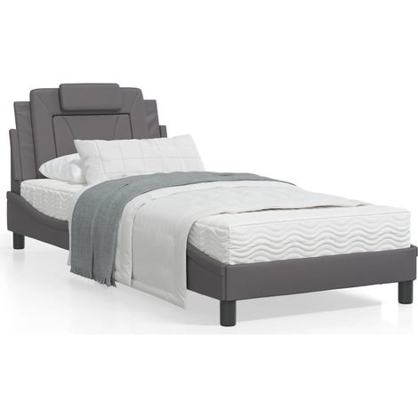 Lit avec matelas gris 90x190 similicuir (1/5)