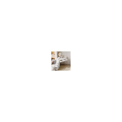 Table de maquillage d’angle moderne avec miroir LED rotatif et lumière dimmable, 5 tiroirs, ports USB et USB-C, blanc – 105,5×75×120 cm (L×P×H) (1/5)