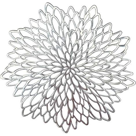 Lot de 4 sets de table ronds en PVC, feuille, lavables, résistants à la chaleur, pour cuisine moderne, salle à manger, mariage, décor centre de table, argenté