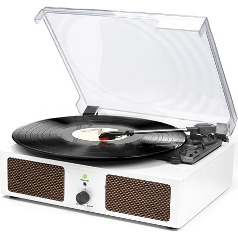 Platine Vinyle, Tourne-Disque avec Haut-parleurs intégrés et entraînement par Courroie Bluetooth, phonographe Vintage avec 3 Vitesses Bois Blanc (1/5)