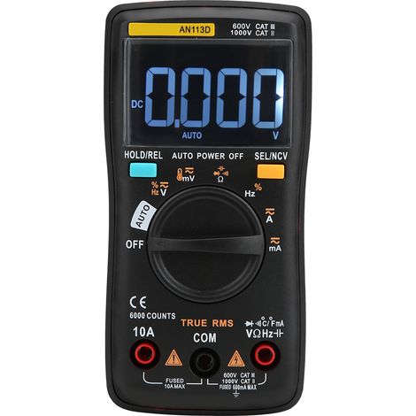 Multimètre numérique AN113D 6000, testeur de transistors, gamme automatique, équipement de test de tension AC/DC (noir) (1/5)